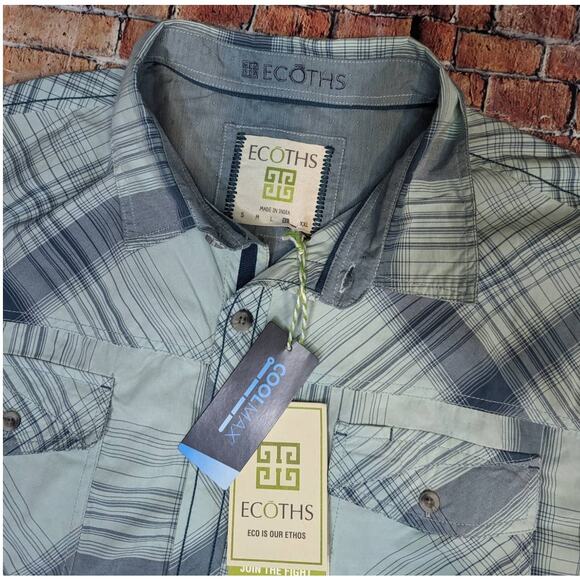 NWT Ecoths Blue Plaid Stirling Short Sleeve Shirt Size XL - Picture 4 of 10